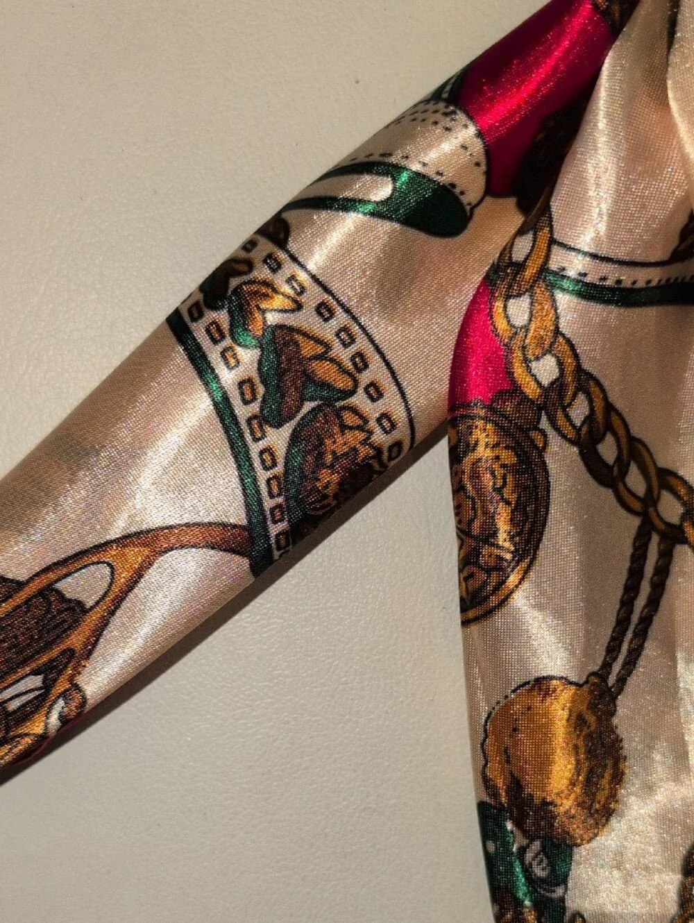 Isabella Red and Cream Chain-Print Scarf Keyring